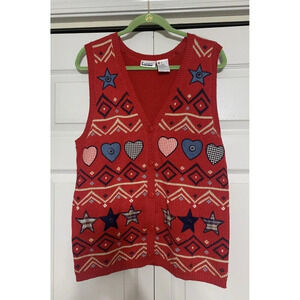 Vintage Capcity Cottage Core Americana Cardigan Sweater Vest L (A65)